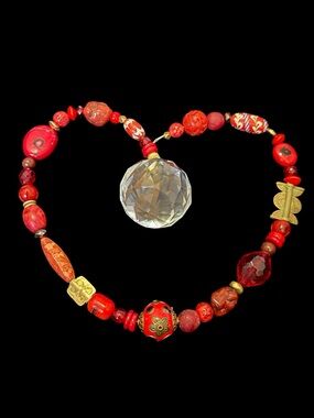 Hanging Red Beaded Crystal Ball
